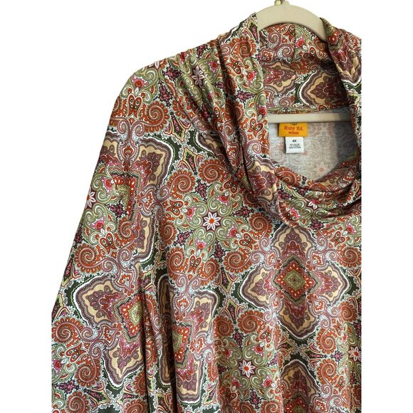 NWT Ruby Rd Womens 4X Cowl Neck Blouse Pink Stretchy Lightweight Top 25x28 Retro - Picture 4 of 7